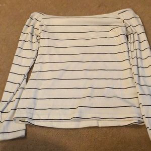 Cute white striped sweater with surprising back!